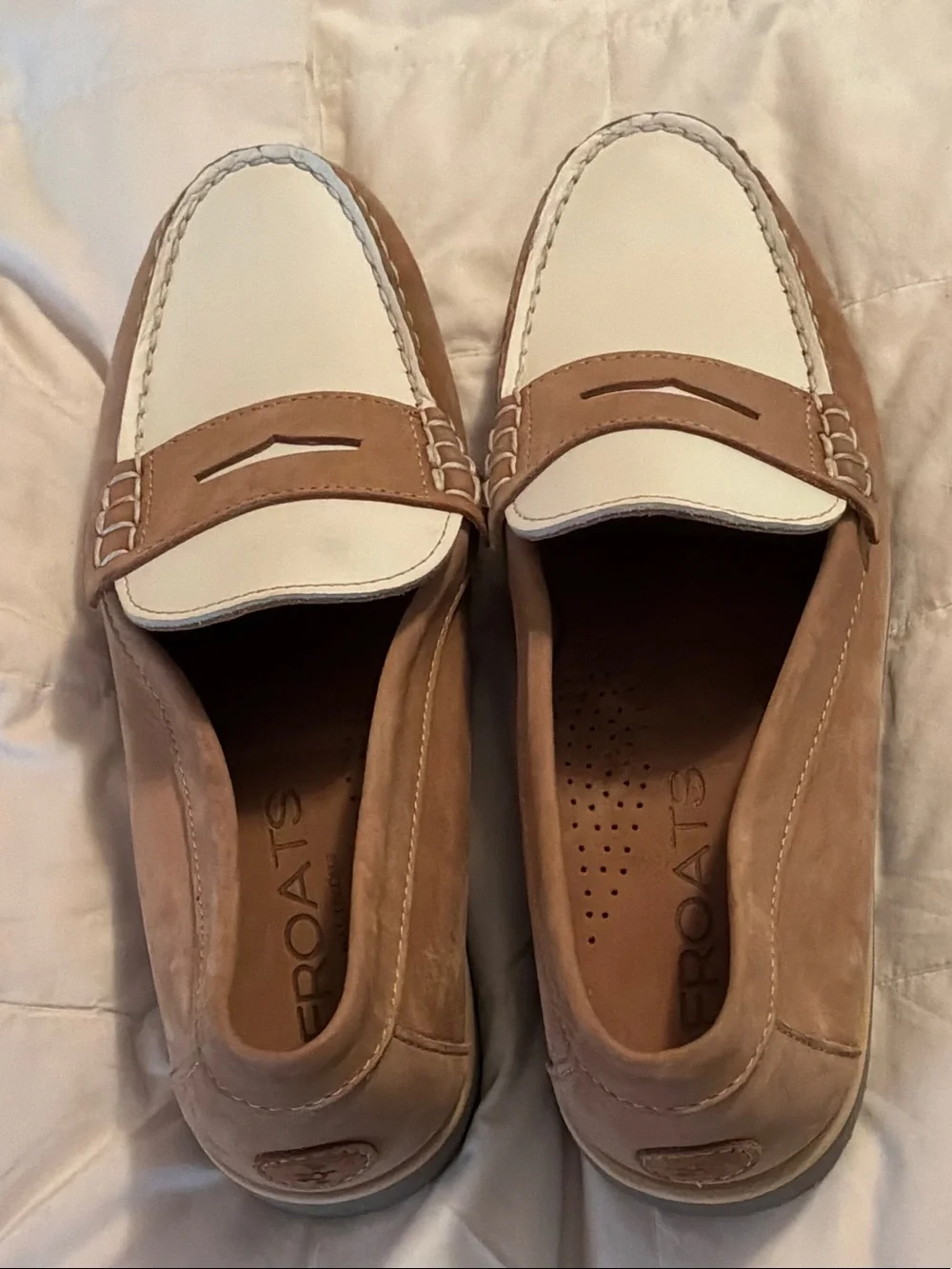 Froats Men's Two-Tone Tan and White Penny Loafers